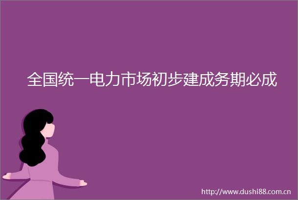全国统一电力市场初步建成务期必成