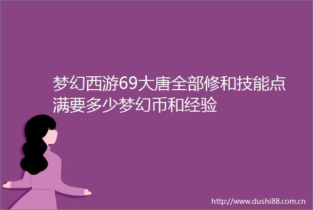 梦幻西游69大唐全部修和技能点满要多少梦幻币和经验