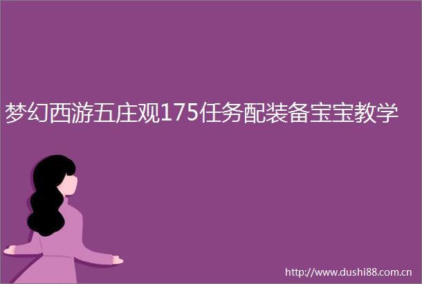 梦幻西游五庄观175任务配装备宝宝教学