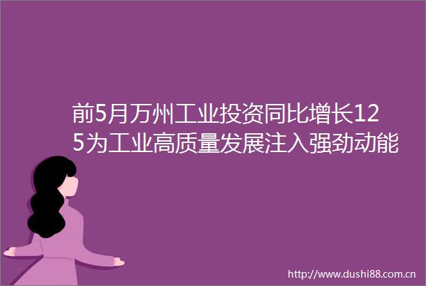 前5月万州工业投资同比增长125为工业高质量发展注入强劲动能