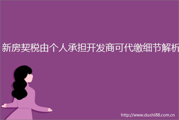 新房契税由个人承担开发商可代缴细节解析