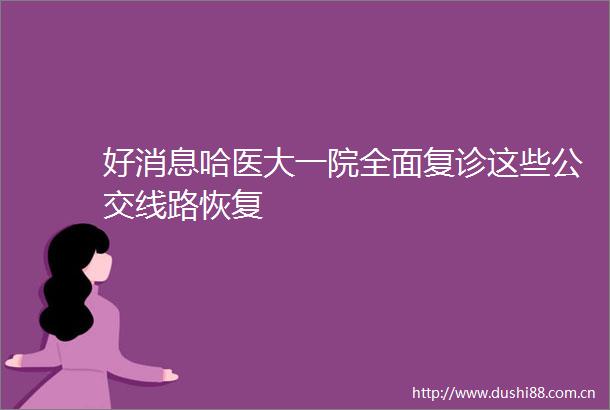 好消息哈医大一院全面复诊这些公交线路恢复
