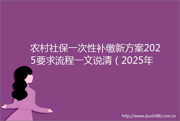 农村社保一次性补缴新方案2025要求流程一文说清（2025年6月23日）