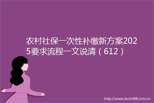 农村社保一次性补缴新方案2025要求流程一文说清（612）