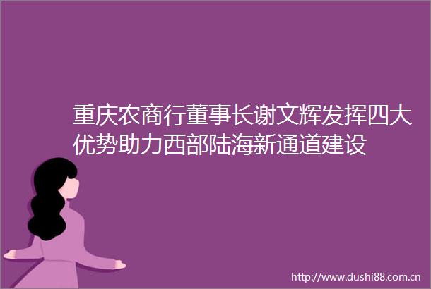 重庆农商行董事长谢文辉发挥四大优势助力西部陆海新通道建设