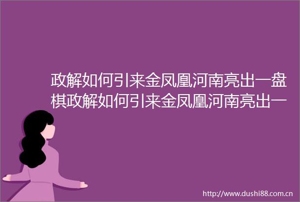 政解如何引来金凤凰河南亮出一盘棋政解如何引来金凤凰河南亮出一盘棋