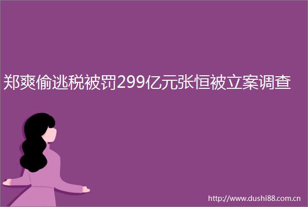 郑爽偷逃税299亿元张恒被调查