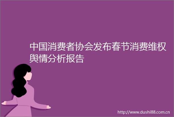 消费者协会发布春节消费维权舆情分析报告