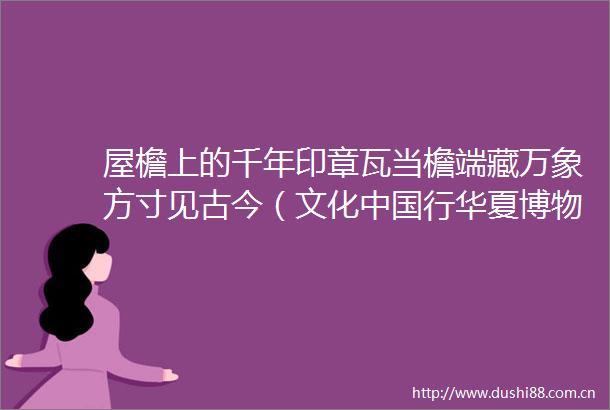 屋檐上的千年印章瓦当檐端藏万象方寸见古今（文化行华夏博物之旅传统建筑）