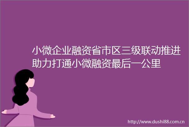 小微企业融资省市区三级联动推进助力打通小微融资最后一公里