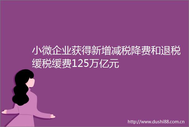 小微企业获得新增减税降费和退税缓税缓费125万亿元