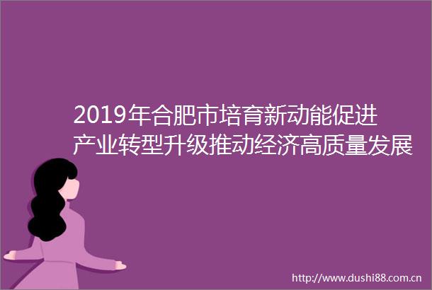 2019年合肥市培育新动能促进产业转型升级推动经济高质量发展若干政策实施细则已正式发布