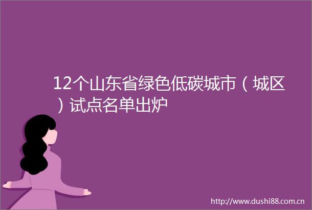 12个山东省绿色低碳城市（城区）试点名单出炉