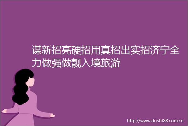谋新招亮硬招用真招出实招济宁全力做强做靓入境旅游