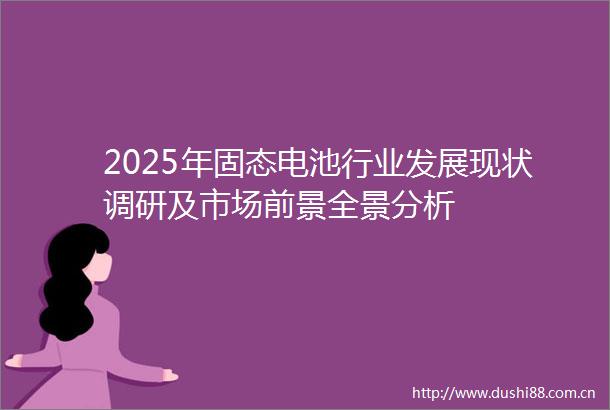 2025年固态电池行业发展现状调研及市场前景全景分析