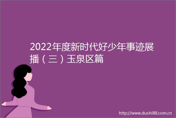 2022年度新时代好少年事迹展播（三）玉泉区篇