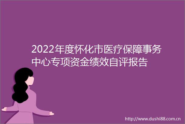 2022年度怀化市医疗保障事务中心专项资金绩效自评报告