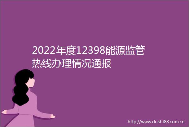 2022年度12398能源监管热线办理情况通报