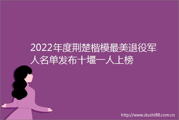 2022年度荆楚楷模最美退役军人名单发布十堰一人上榜