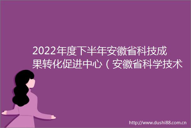 2022年度下半年安徽省科技成果转化促进中心（安徽省科学技术研究院）公开招聘工作人员公告