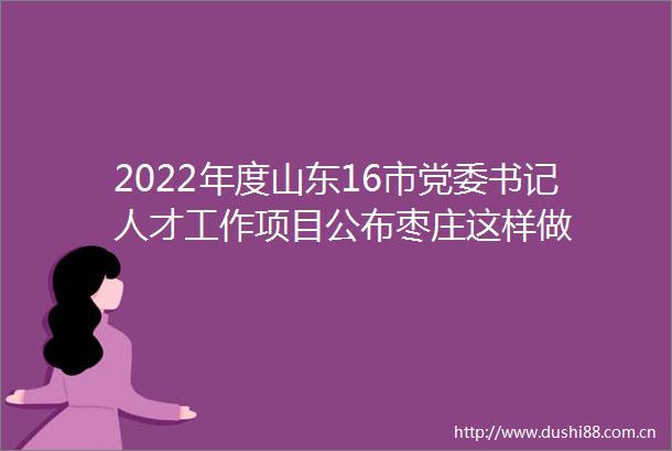2022年度山东16市党委书记人才工作项目公布枣庄这样做