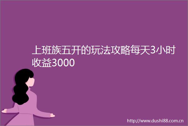 上班族五开的玩法攻略每天3小时收益3000