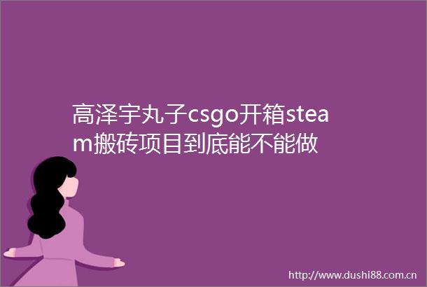 高泽宇丸子csgo开箱steam搬砖项目到底能不能做