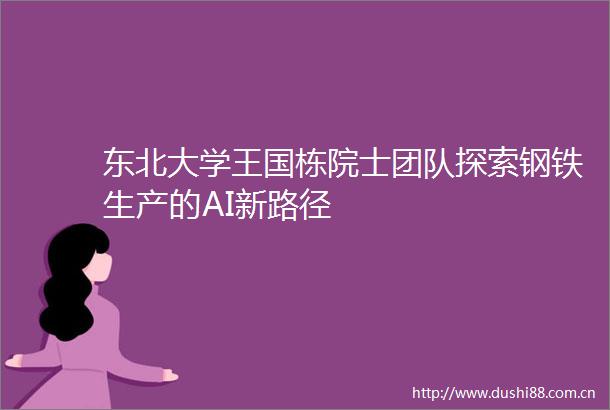 东北大学王国栋院士团队探索钢铁生产的AI新路径