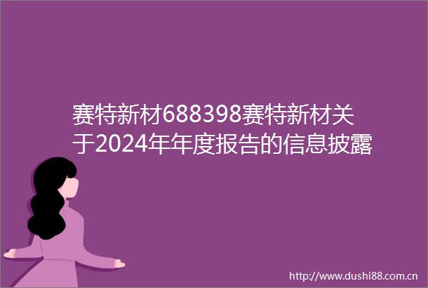 赛特新材688398赛特新材关于2024年年度报告的信息披露监管问询函的回复公告