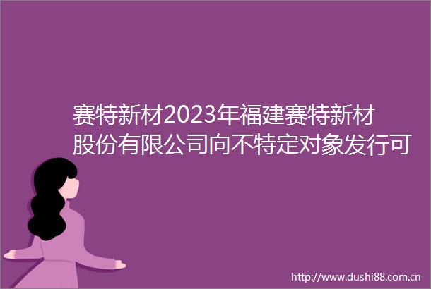 赛特新材2023年福建赛特新材股份有限公司向不特定对象发行可转换公司债券2025年跟踪评级报告