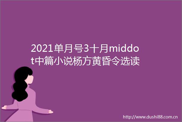 2021单月号3十月middot中篇小说杨方黄昏令选读