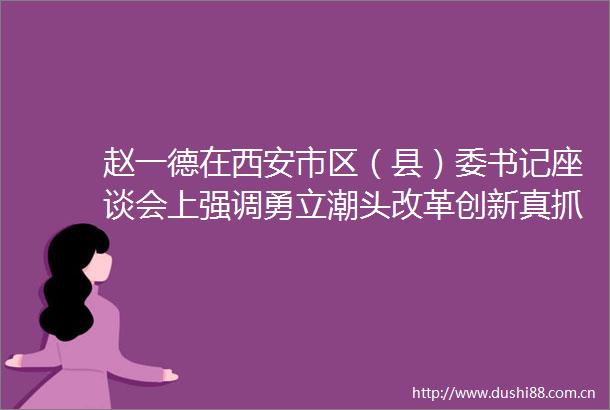 赵一德在西安市区（县）委书记座谈会上强调勇立潮头改革创新真抓实干推动高质量发展现代化建设取得新突破