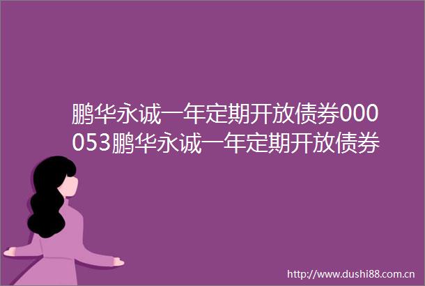 鹏华永诚一年定期开放债券000053鹏华永诚一年定期开放债券型证券投资基金开放申购赎回和转换业务