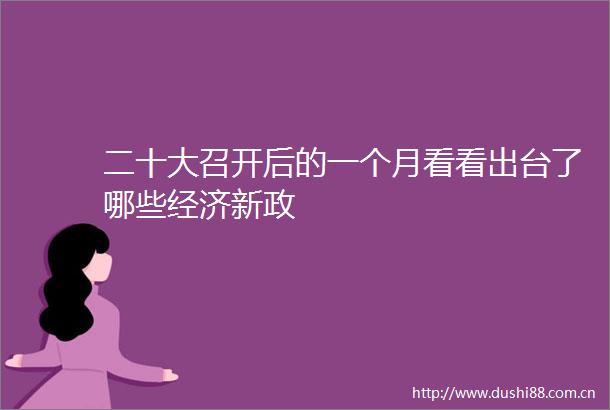 二十大召开后的一个月看看出台了哪些经济新政