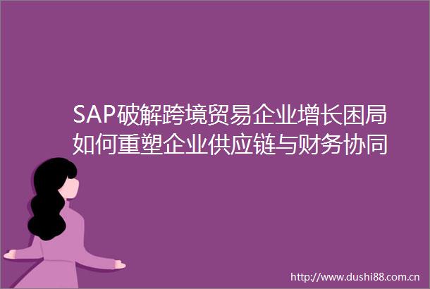 SAP破解跨境贸易企业增长困局如何重塑企业供应链与财务协同