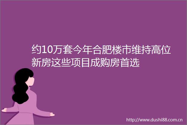 约10万套今年合肥楼市维持高位新房这些项目成购房首选
