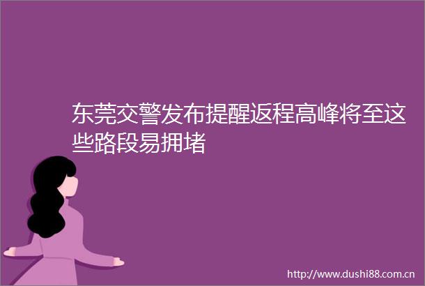 东莞发布提醒返程高峰将至这些路段易拥堵