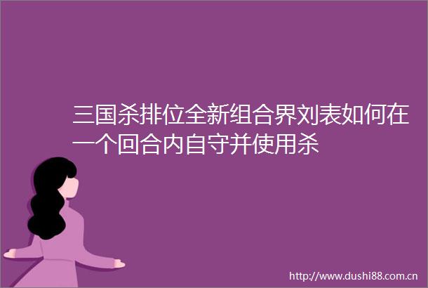 三国杀排位全新组合界刘表如何在一个回合内自守并使用杀