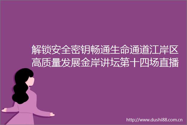 解锁安全密钥畅通生命通道江岸区高质量发展金岸讲坛第十四场直播宣讲举行