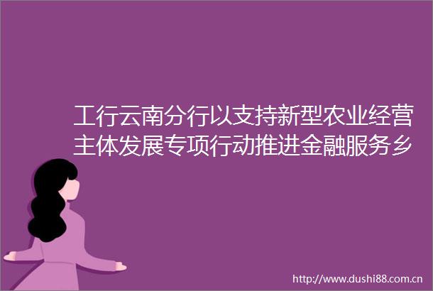 工行云南分行以支持新型农业经营主体发展专项行动推进金融服务乡村振兴