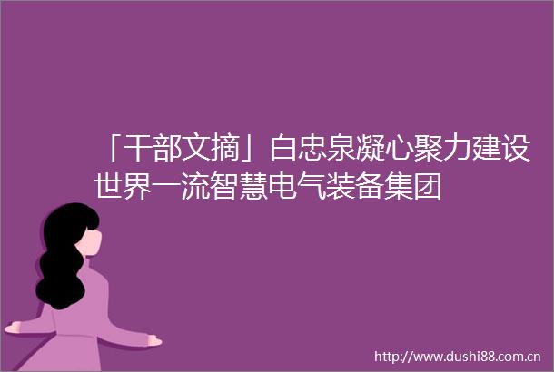 「文摘」白忠泉凝心聚力建设世界一流智慧电气装备集团