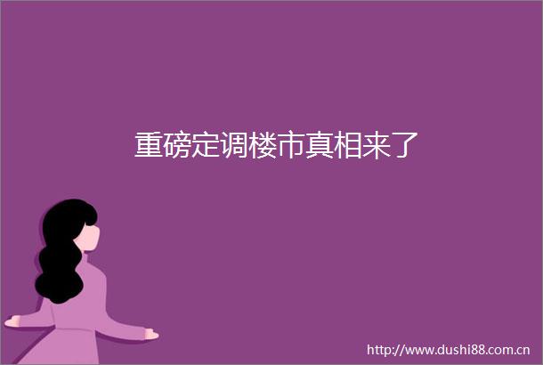 重磅定调楼市真相来了