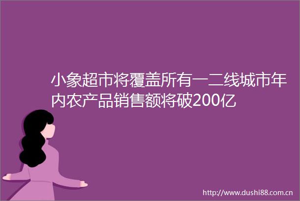 小象超市将覆盖所有一二线城市年内农产品销售额将破200亿