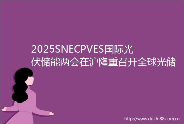2025SNECPVES国际光伏储能两会在沪隆重召开全球光储智链共绘零碳新图景