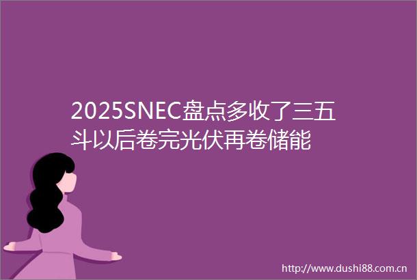 2025SNEC盘点多收了三五斗以后卷完光伏再卷储能