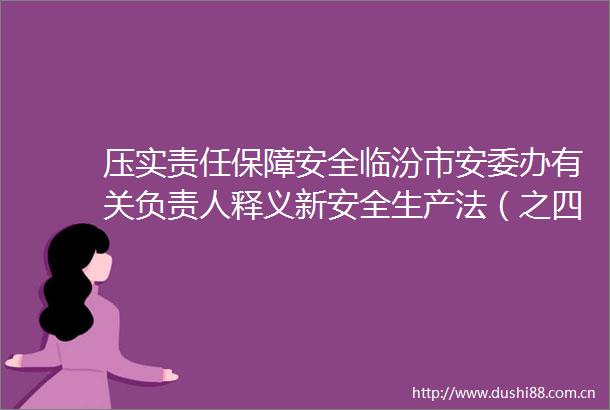 压实责任保障安全临汾市安委办有关负责人释义新安全生产法（之四十）