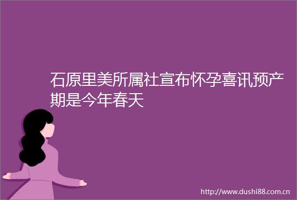 石原里美所属社宣布怀孕喜讯预产期是今年春天