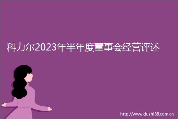 科力尔2023年半年度董事会经营评述