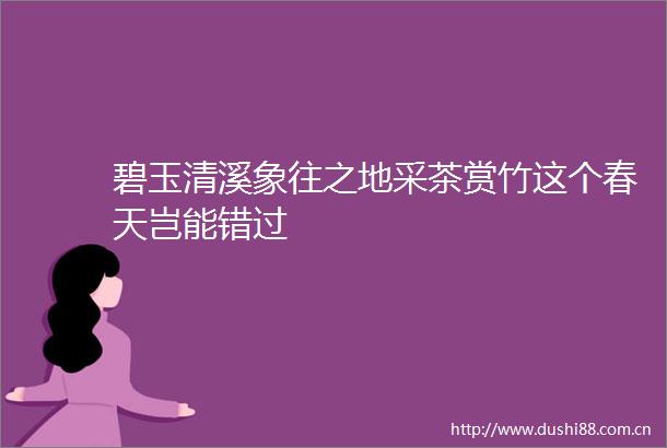 碧玉清溪象往之地采茶赏竹这个春天岂能错过