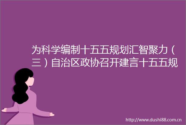 为科学编制十五五规划汇智聚力（三）自治区政协召开建言十五五规划委员专家座谈会为社会发展献策